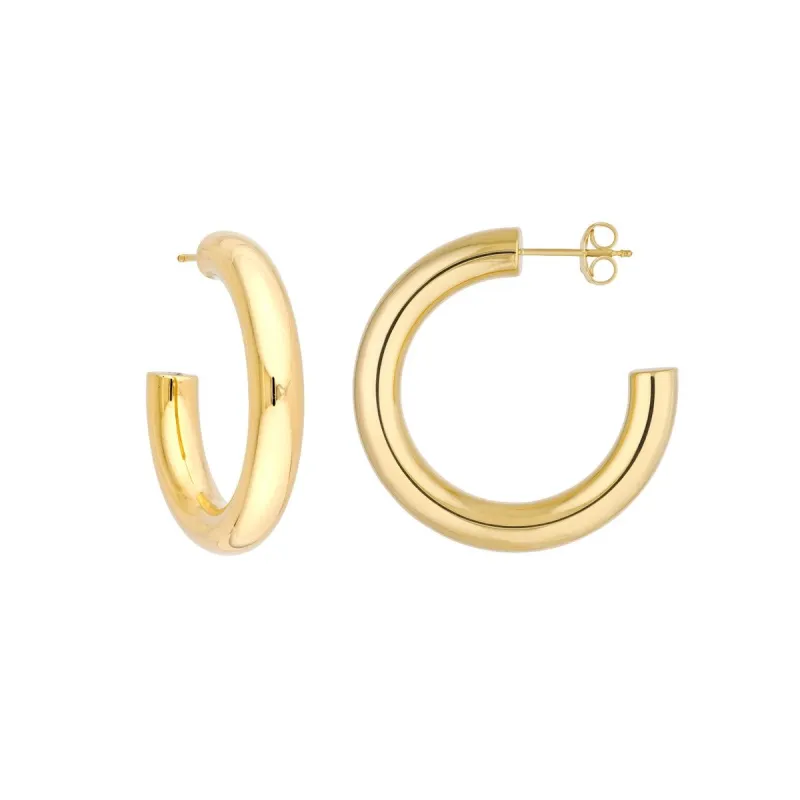 Open Gold Tube Hoops sold by LINDSEY LEIGH JEWELRY