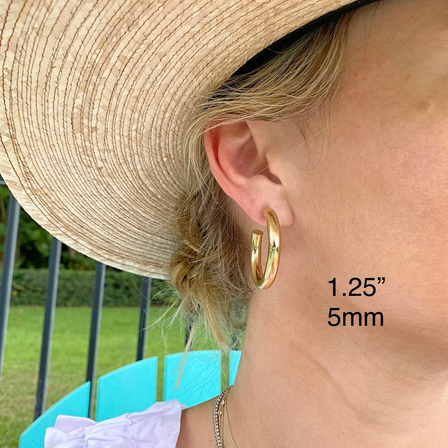 Open Gold Tube Hoops sold by LINDSEY LEIGH JEWELRY product image thumbnail 3