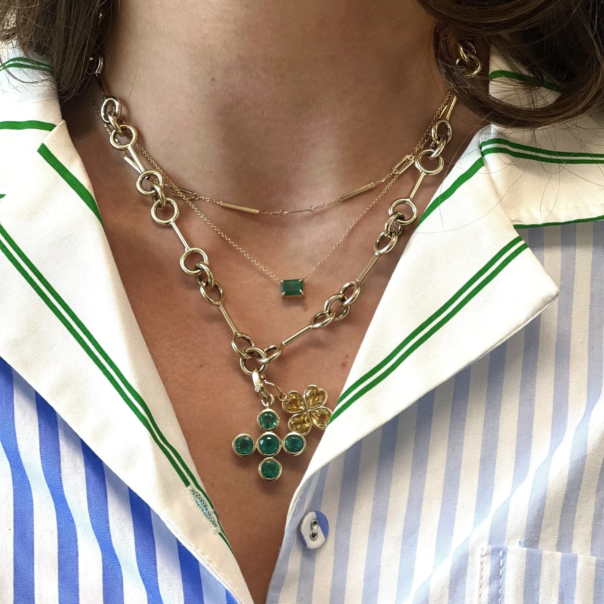 Gold Bar Triple Round Chain Necklace sold by LINDSEY LEIGH JEWELRY product image thumbnail 2