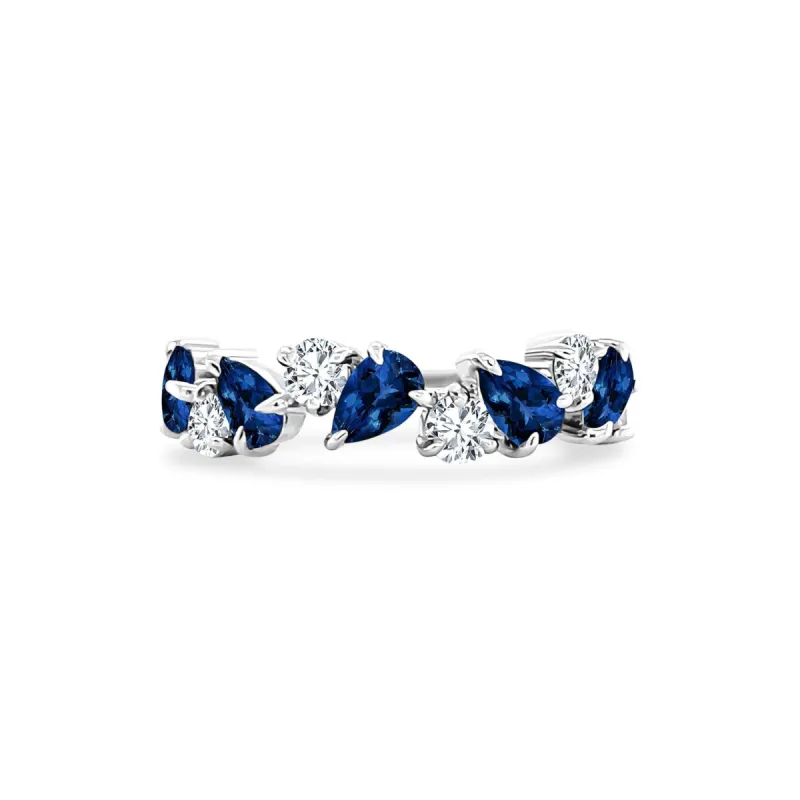 Alternating Round Diamond & Gemstone Pear Band sold by LINDSEY LEIGH JEWELRY