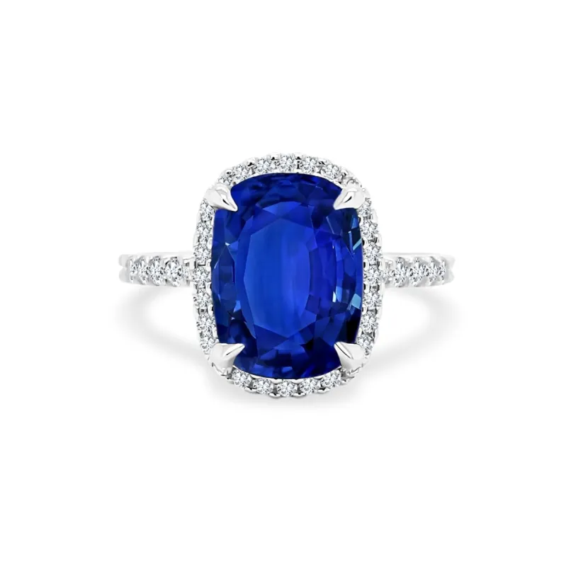 Blue Sapphire Halo Ring sold by LINDSEY LEIGH JEWELRY