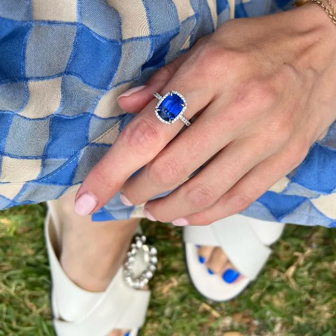 Blue Sapphire Halo Ring sold by LINDSEY LEIGH JEWELRY product image thumbnail 3