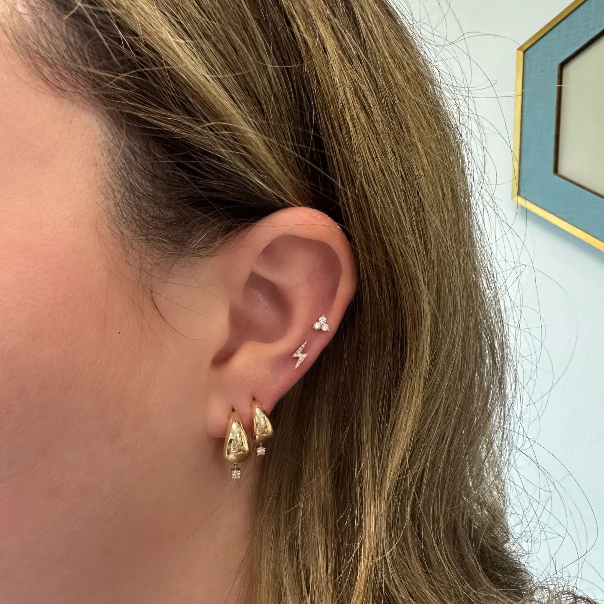 Gold Dome & Diamond Dangle Huggies sold by LINDSEY LEIGH JEWELRY product image thumbnail 3