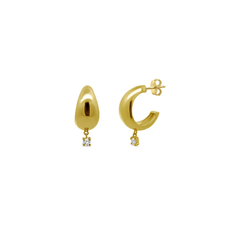 Gold Dome & Diamond Dangle Huggies sold by LINDSEY LEIGH JEWELRY