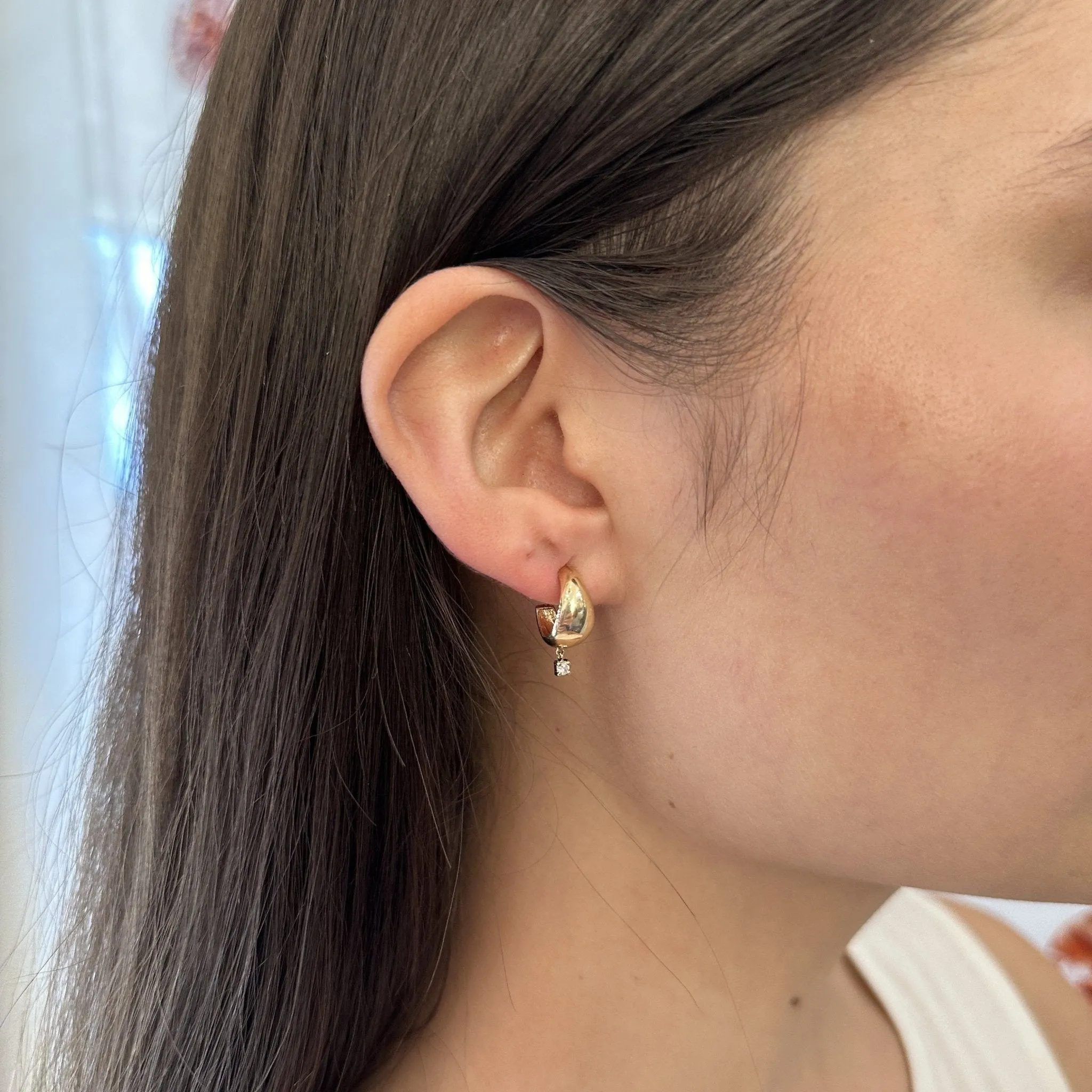 Gold Dome & Diamond Dangle Huggies sold by LINDSEY LEIGH JEWELRY product image thumbnail 5