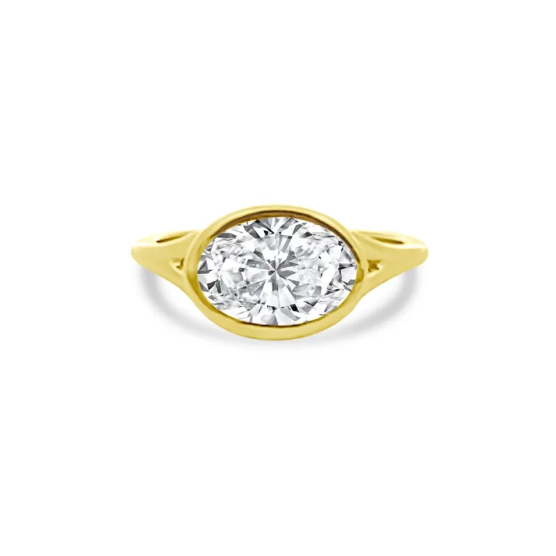 Oval Bezel Ring with Split Shank sold by LINDSEY LEIGH JEWELRY