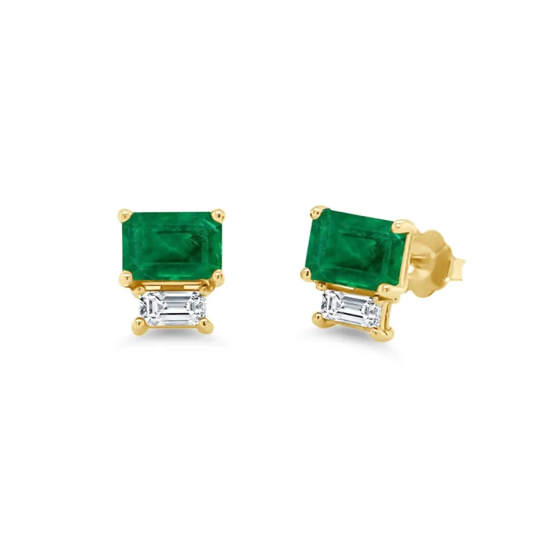 Emerald & Diamond Studs sold by LINDSEY LEIGH JEWELRY