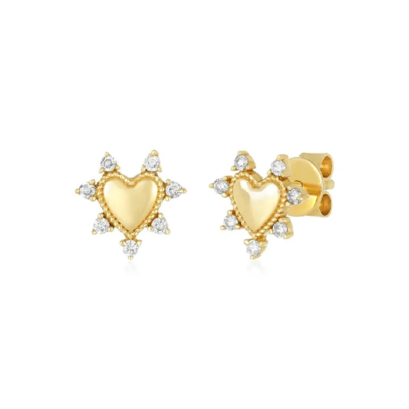 Gold & Diamond Heart Studs sold by LINDSEY LEIGH JEWELRY