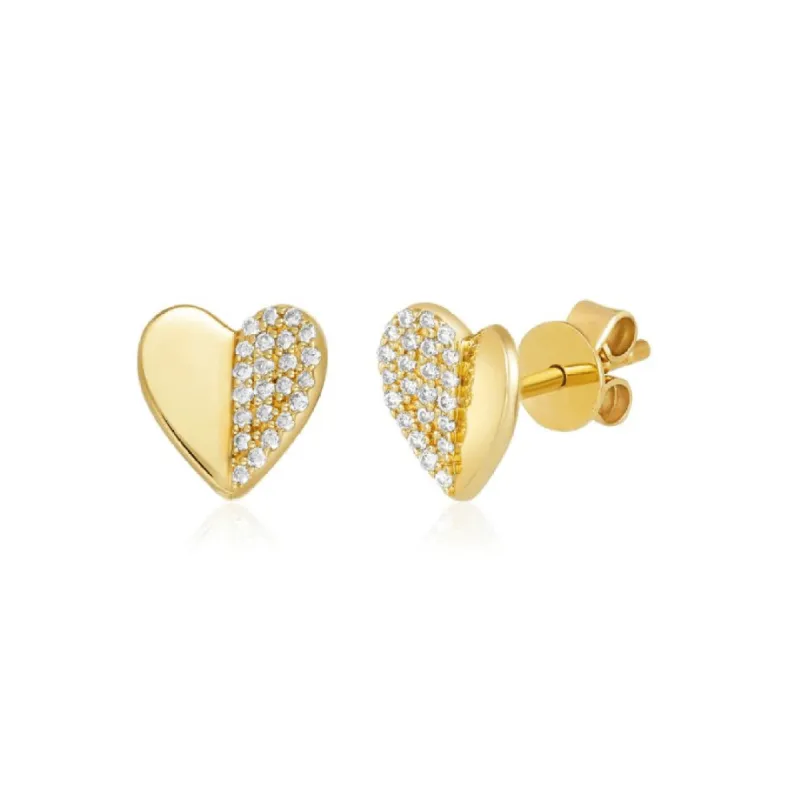 Half Pave Folded Heart Studs sold by LINDSEY LEIGH JEWELRY