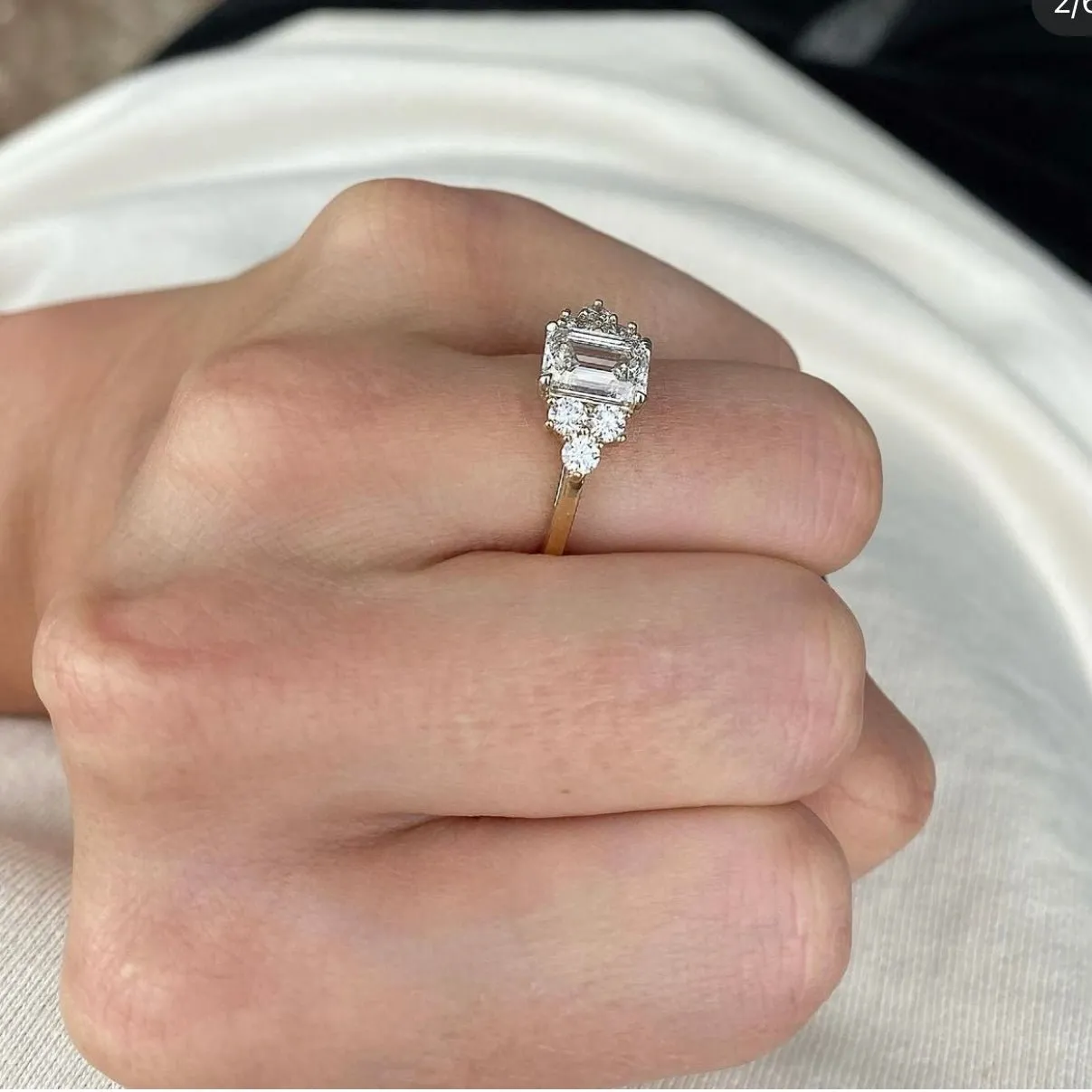 Emerald Cut with Round Trio Side Stones sold by LINDSEY LEIGH JEWELRY product image thumbnail 4