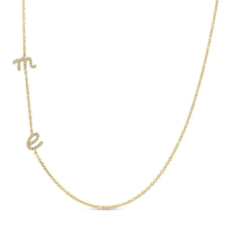 Diamond Asymmetrical Script Initial Necklace made by LINDSEY LEIGH JEWELRY