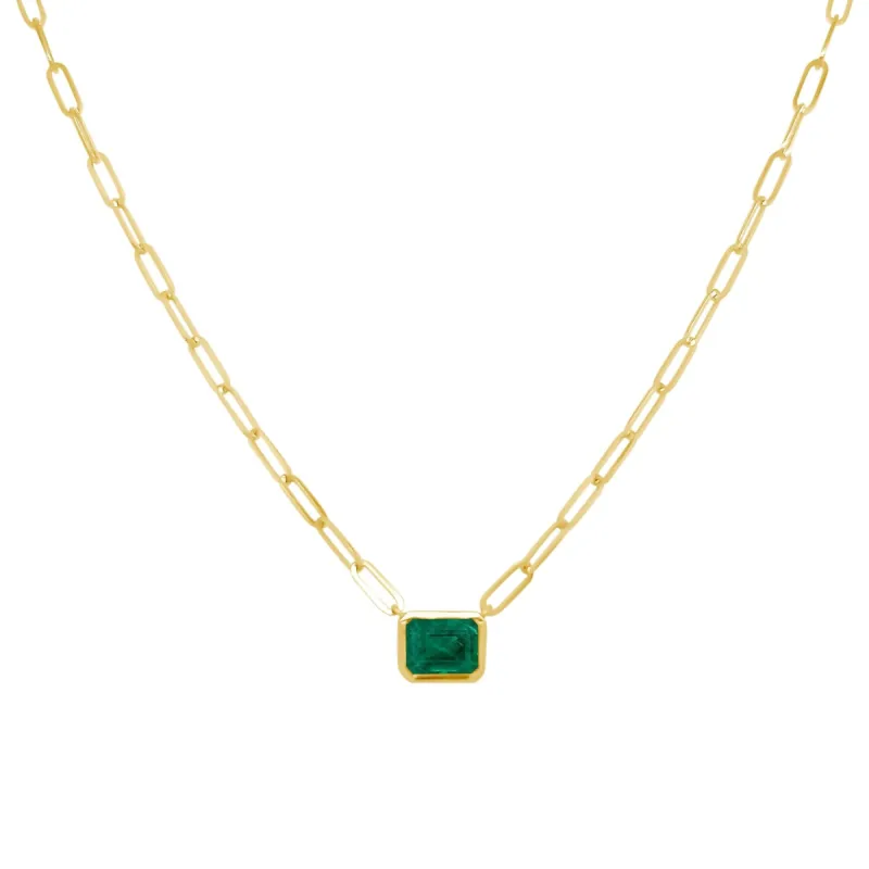 Bezel Set Emerald Paper Clip Necklace sold by LINDSEY LEIGH JEWELRY