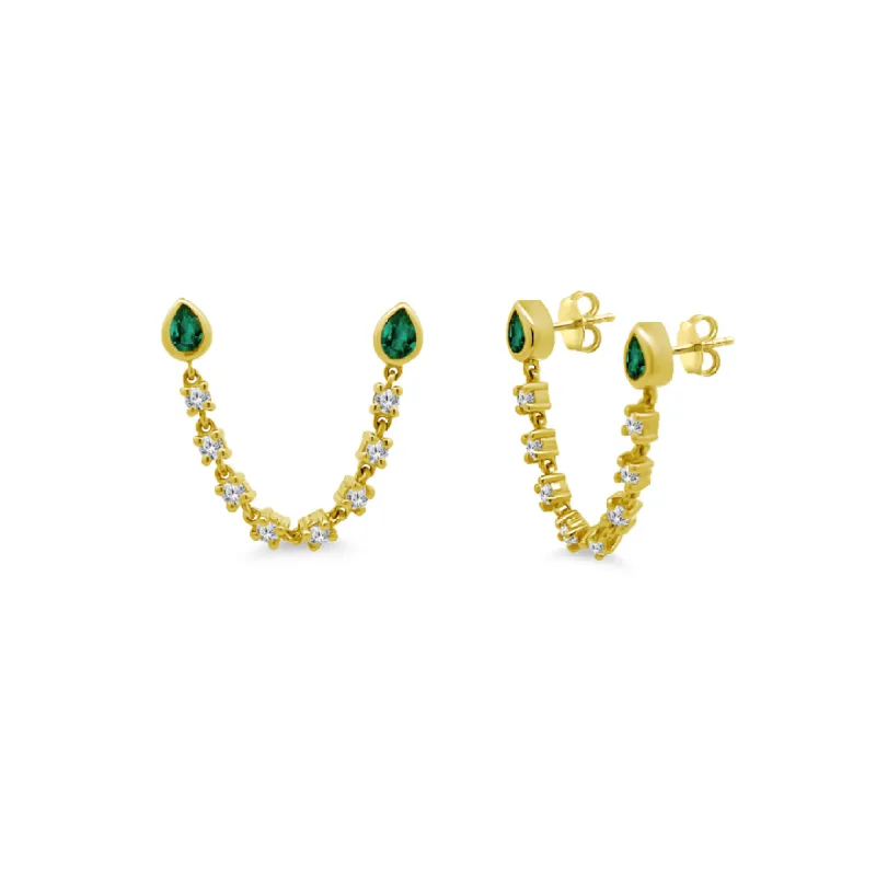 Emerald Pearl Bezel & Diamond Chain Stud sold by LINDSEY LEIGH JEWELRY