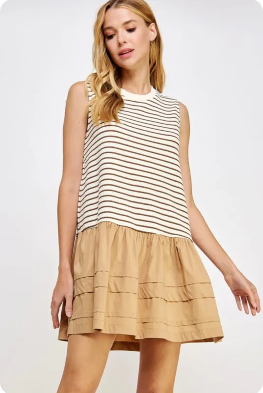 Amelia Dress in Tan sold by Liz and Honey