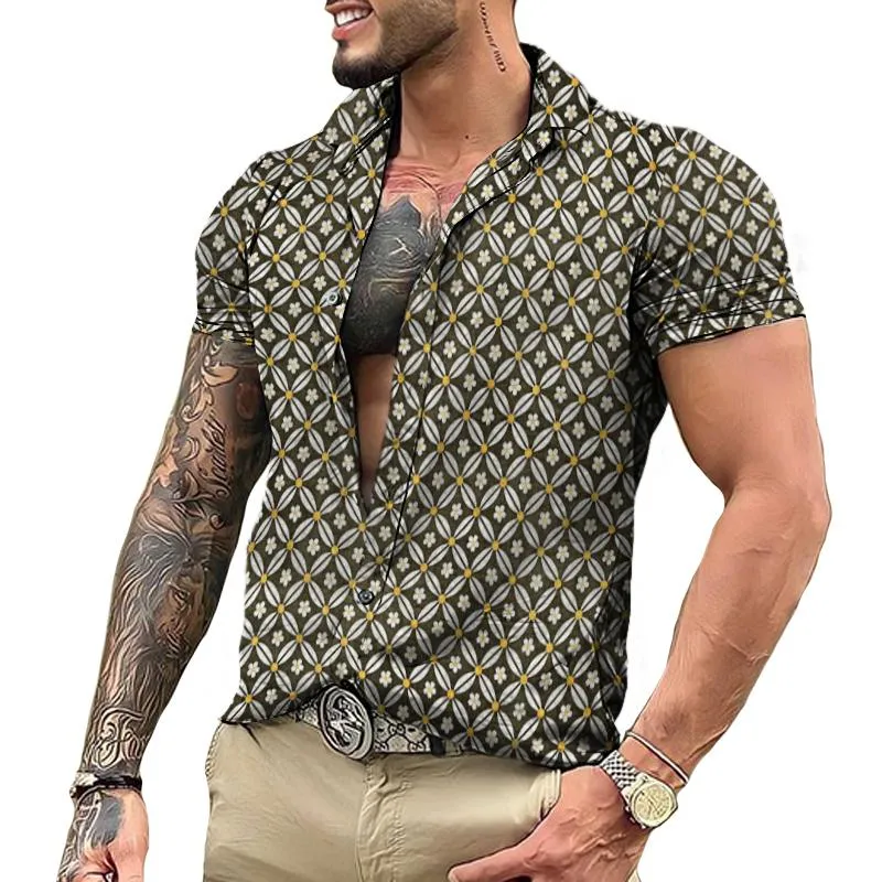 Men's Retro Casual Floral Lapel Short Sleeve Shirt 71713923TO sold by Manly