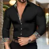 Men's Casual Patchwork Printed Collar Long Sleeved Shirt 14627376Y sold by Manly
