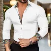Men's Casual Patchwork Printed Collar Long Sleeved Shirt 14627376Y sold by Manly
