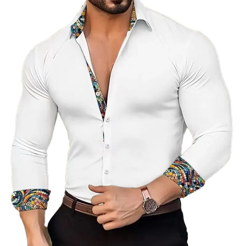 Men's Casual Patchwork Printed Collar Long Sleeved Shirt 14627376Y sold by Manly
