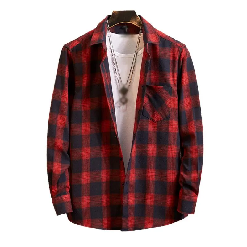 Men's Casual Flannel Plaid Lapel Long Sleeve Shirt 89076612M sold by Manly