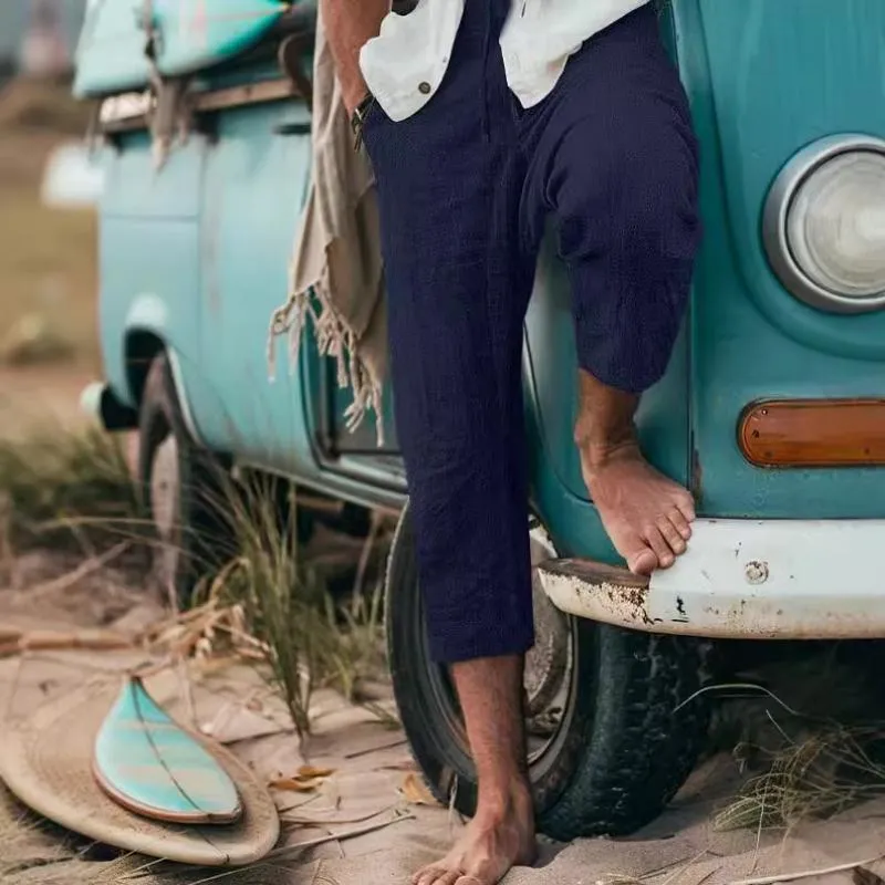 Men's Casual Drawstring Elastic Waist Cotton Blend Breathable Cropped Pants 11224184M sold by Manly product image thumbnail 5