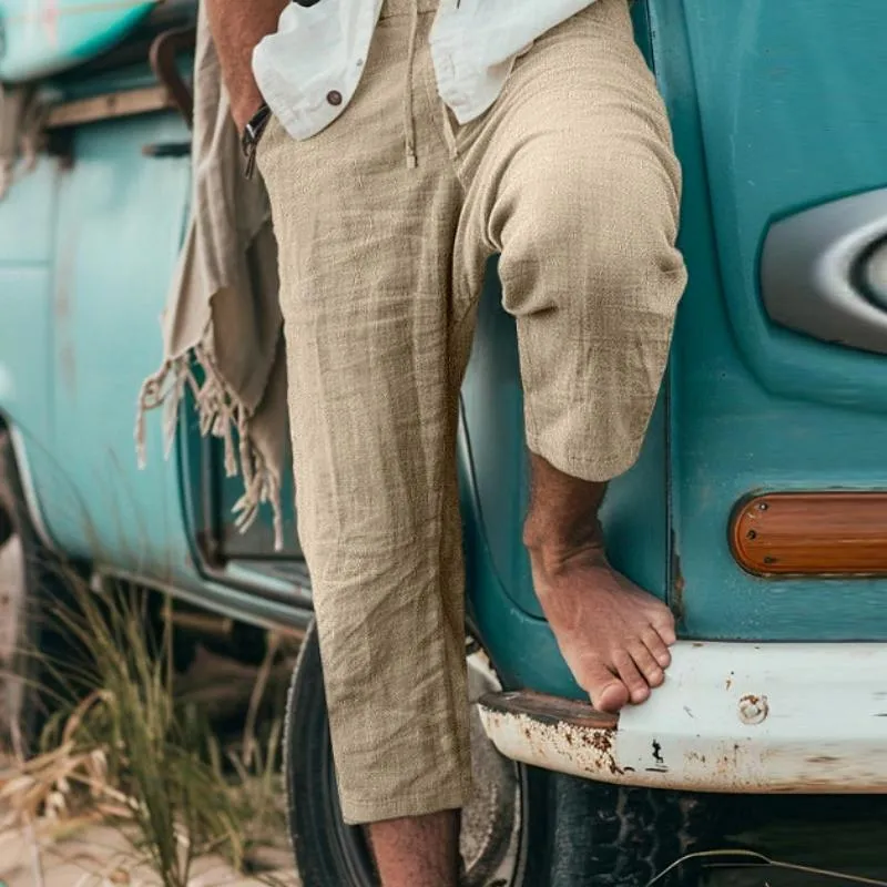 Men's Casual Drawstring Elastic Waist Cotton Blend Breathable Cropped Pants 11224184M sold by Manly product image thumbnail 3