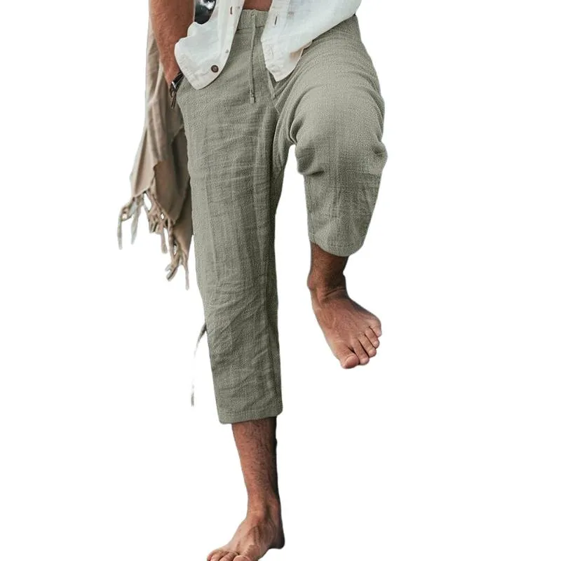 Men's Casual Drawstring Elastic Waist Cotton Blend Breathable Cropped Pants 11224184M sold by Manly