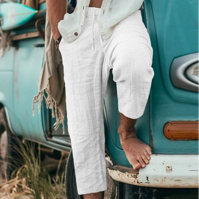 Men's Casual Drawstring Elastic Waist Cotton Blend Breathable Cropped Pants 11224184M sold by Manly product image thumbnail 2