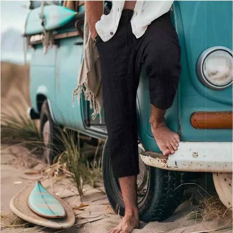 Men's Casual Drawstring Elastic Waist Cotton Blend Breathable Cropped Pants 11224184M sold by Manly product image thumbnail 4