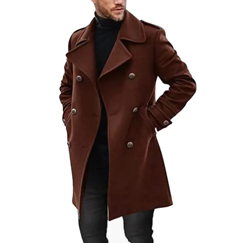 Men's Lapel Double Breasted Mid-length Coat 66914470Z sold by Manly