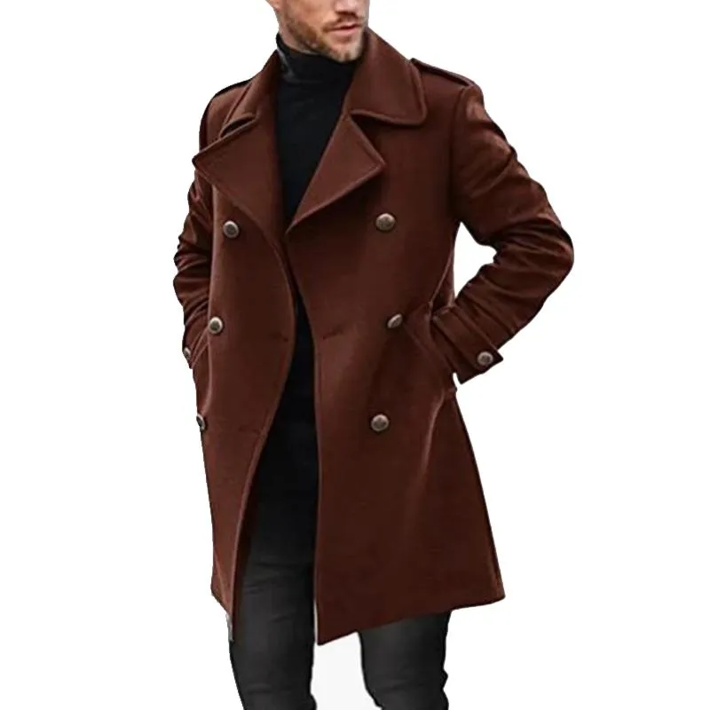 Men's Lapel Double Breasted Mid-length Coat 66914470Z sold by Manly