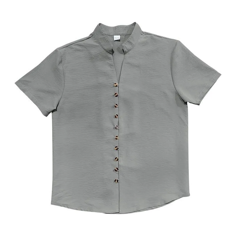 Men's Vintage Linen Button-Down Stand Collar Short Sleeve Shirt 56333657Y sold by Manly product image thumbnail 3