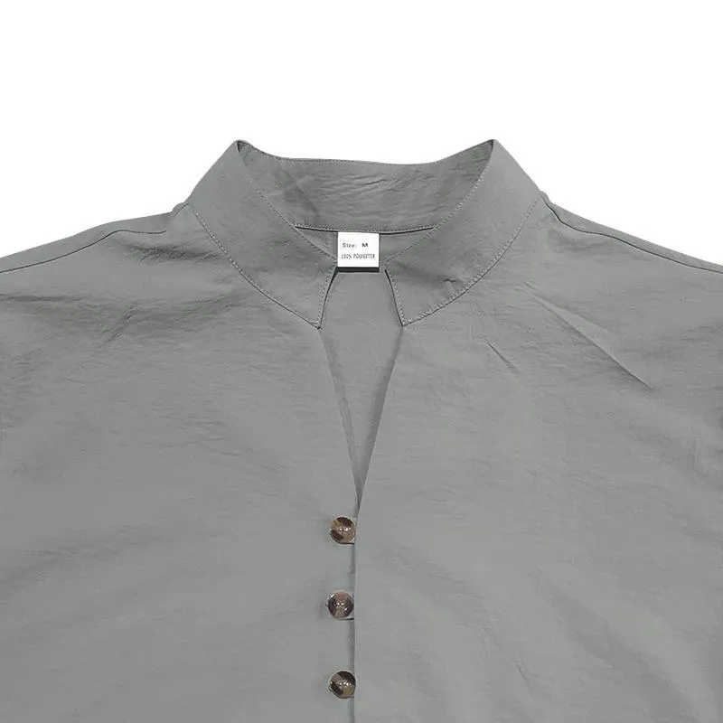 Men's Vintage Linen Button-Down Stand Collar Short Sleeve Shirt 56333657Y sold by Manly product image thumbnail 4