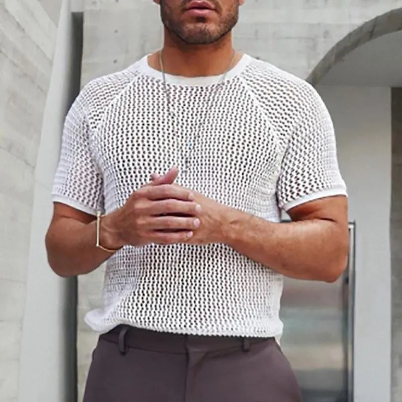 Men's Casual Round Neck Hollow Short Sleeved Knitted T-Shirt 18781068M sold by Manly product image thumbnail 2