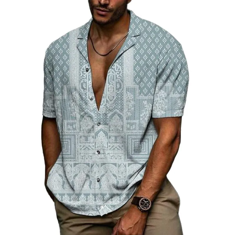 Men's Cuban Collar Hawaiian Print Short Sleeve Shirt 29411342Z sold by Manly