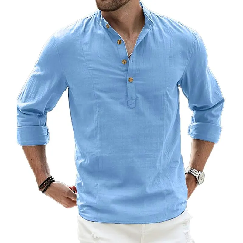 Men's Solid Color Simple Stand Collar Loose Casual Long Sleeve Shirt 01867878X sold by Manly product image thumbnail 2