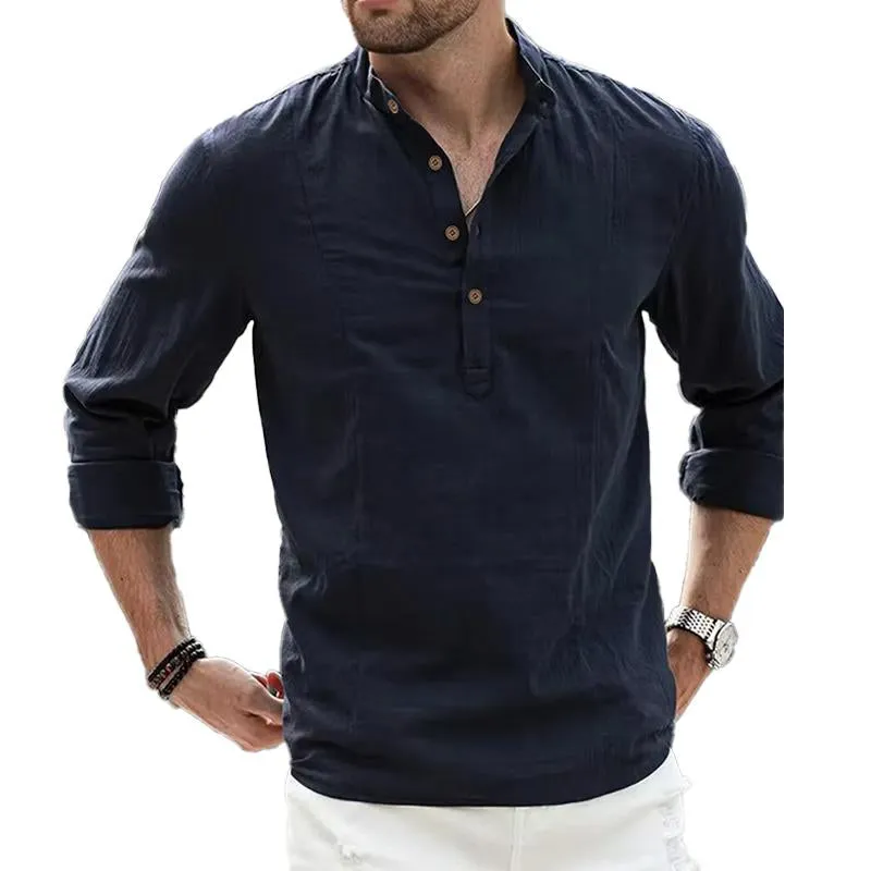 Men's Solid Color Simple Stand Collar Loose Casual Long Sleeve Shirt 01867878X sold by Manly product image thumbnail 4