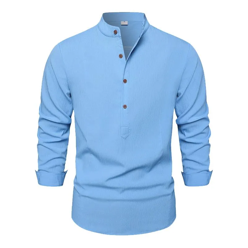 Men's Solid Color Simple Stand Collar Loose Casual Long Sleeve Shirt 01867878X sold by Manly product image thumbnail 5