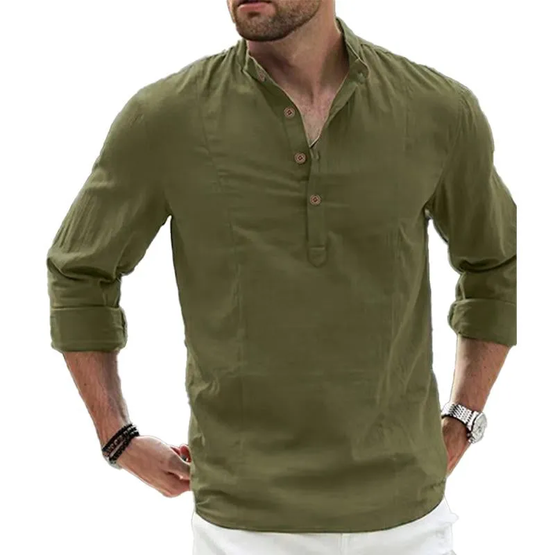 Men's Solid Color Simple Stand Collar Loose Casual Long Sleeve Shirt 01867878X sold by Manly product image thumbnail 3