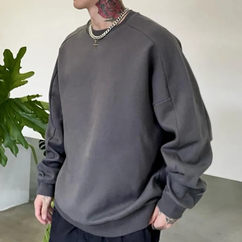 Men's Vintage Solid Color Loose Long Sleeve Sweatshirt 39215762X sold by Manly product image thumbnail 3