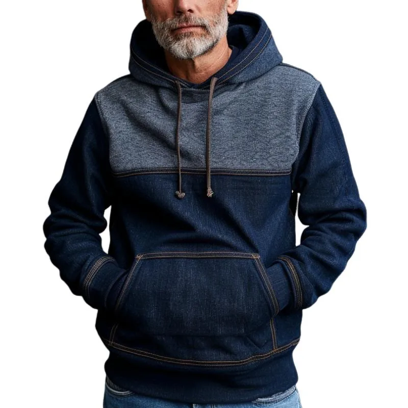 Men's Denim Color Block Material Stitching Kangaroo Pocket Hoodie 49472150Z sold by Manly