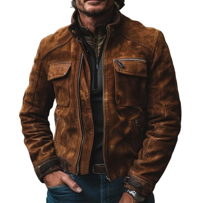 Men's Vintage Suede Stand Collar Zip-Up Jacket 39103467X sold by Manly