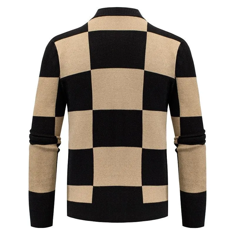 Men's Stylish Color Contrast Check Single Breasted Knit Cardigan 50316154M sold by Manly product image thumbnail 4