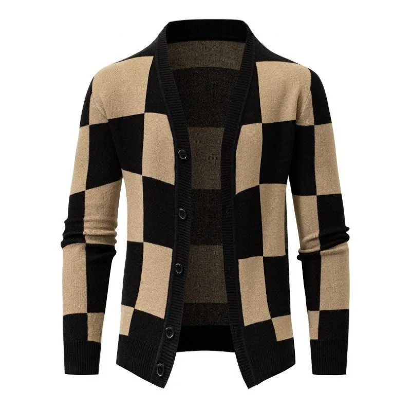 Men's Stylish Color Contrast Check Single Breasted Knit Cardigan 50316154M sold by Manly