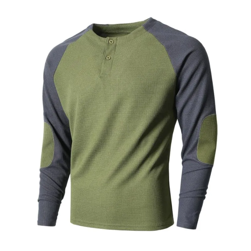 Men's Casual Waffle Henley Collar Colorblock Raglan Long Sleeve T-Shirt 06811878M sold by Manly