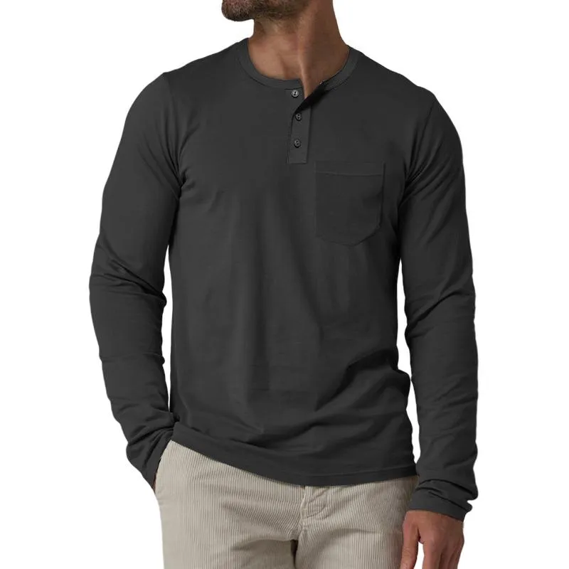 Men's Casual Cotton Blend Henley Collar Patch Pocket Slim Fit Long Sleeve T-Shirt 88060208M sold by Manly product image thumbnail 2