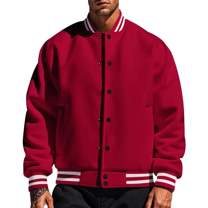 Men's Casual Stand Collar Fleece Sports Baseball Jacket 44187442M sold by Manly product image thumbnail 4