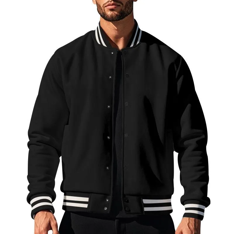 Men's Casual Stand Collar Fleece Sports Baseball Jacket 44187442M sold by Manly product image thumbnail 3