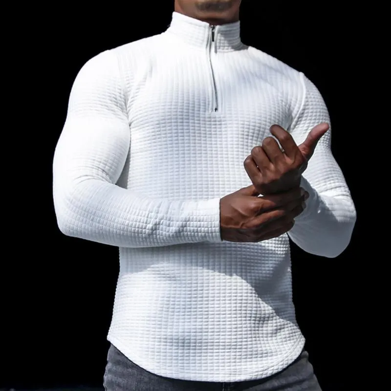 Men's Casual Waffle Solid Zipper Lapel Long Sleeve T-Shirt 26680149Y sold by Manly product image thumbnail 3