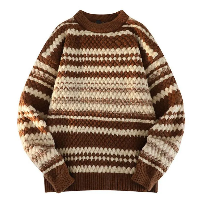 Men's Vintage Stripe Colorblock Round Neck Long Sleeve Pullover Sweater 32321174M sold by Manly