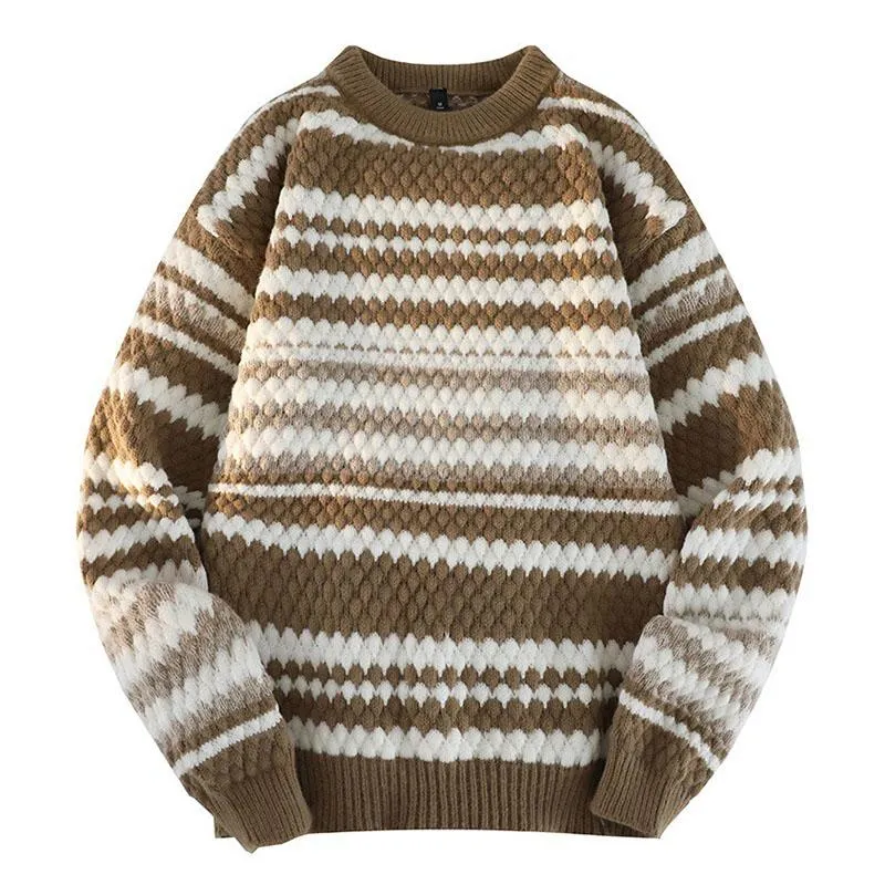 Men's Vintage Stripe Colorblock Round Neck Long Sleeve Pullover Sweater 32321174M sold by Manly product image thumbnail 4